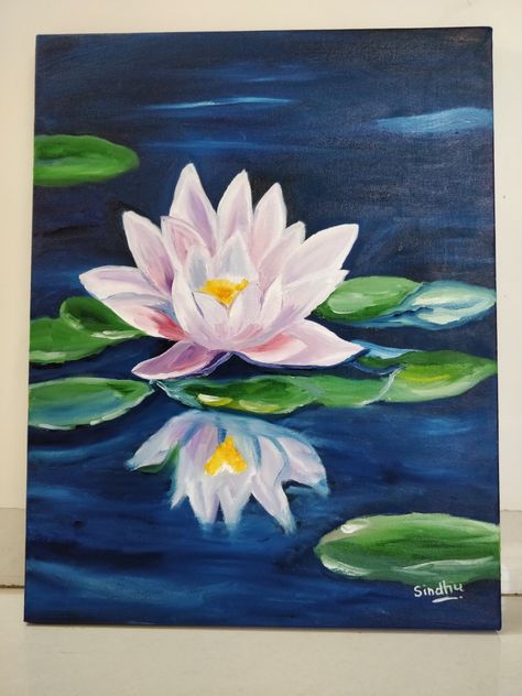 How To Paint Lotus Flower Acrylic, Water Lilies Painting Easy, Water Lily Painting Acrylic Easy, Nature Inspired Painting, Water Lilies Art, Water Lilies Painting, Poster Color Painting, Lotus Painting, Easy Flower Painting