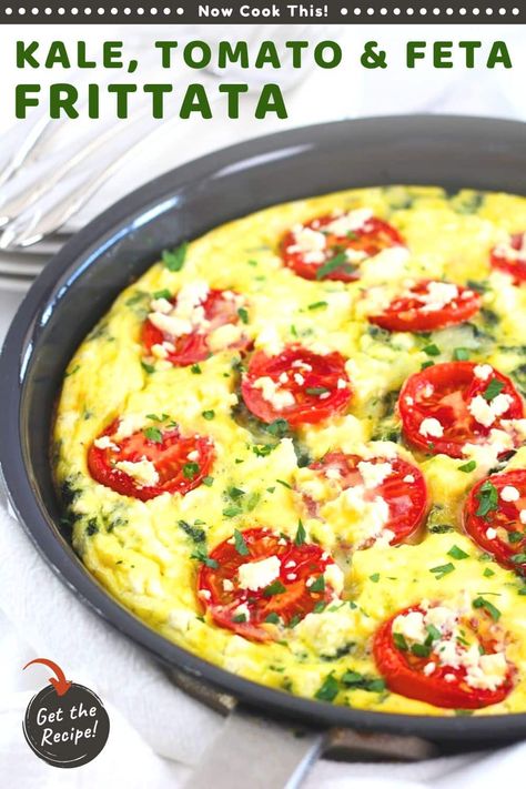 This easy frittata with kale, tomato and feta cheese is delicious, full of healthy veggies and perfect for breakfast, brunch, lunch, or even a light meatless dinner. The kale, onions, garlic, tomatoes, olive oil, and crumbled feta cheese along with eggs and cream give this frittata a definite Mediterranean vibe. It's such a fantastic combination of flavors! Get the recipe and try it! Fritata Recipe, Kale Frittata, Feta Frittata, Kale Feta, Tomato Frittata, Greek Breakfast, Easy Frittata, Tomato And Feta, Creamed Kale