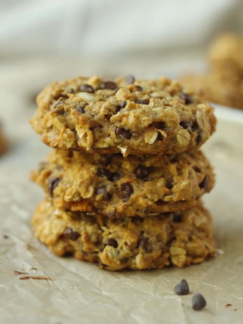 Sweet Potato Oatmeal Chocolate Chip Cookies (Vegan) Sweet Potato Chocolate Chip Cookies, Sweet Potato Oatmeal Cookies, Sweet Potato Oatmeal, Vegan Oatmeal Chocolate Chip Cookies, Chocolate Chip Cookies Vegan, Sweet Potato Chocolate, Apple Crumble Pie, Vegan Pumpkin Spice, Vegan Oatmeal