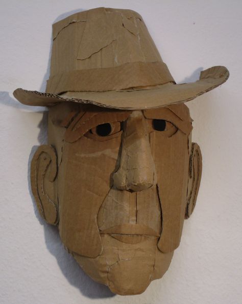 Cardboard Box Sculpture, Cardboard Face Sculpture, Card Board Sculptures, Cardboard Relief Sculpture Art Projects, Carboard Mask, Cardboard Self Portrait, Cardboard Statue, Cardboard Sculpture Ideas, 3d Cardboard Art