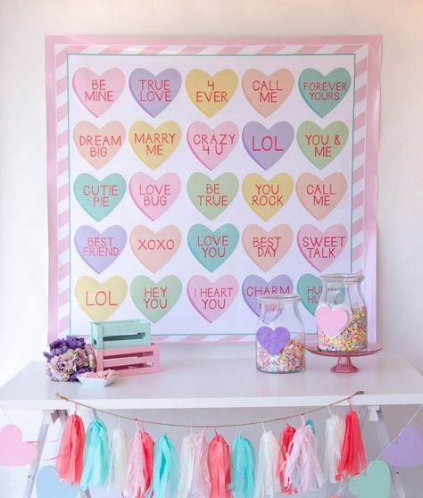 Backdrops - Love The Day Valentines Gender Reveal, February Baby Showers, Valentine Backdrop, Rainbow Backdrop, Valentines Baby Shower, Valentines Gift Tags, Conversation Heart, Valentine's Day Printables, Heart Party