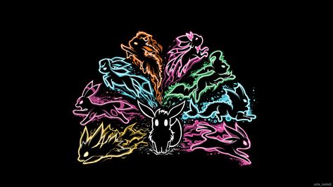 Neon Eeveelutions Evoluzioni Eevee, All Eevee Evolutions, Evee Evolution, Eevee Wallpaper, Evolution Tattoo, Pokemon Eevee Evolutions, Pokemon Backgrounds, Pokemon Tattoo, Pokemon Eeveelutions