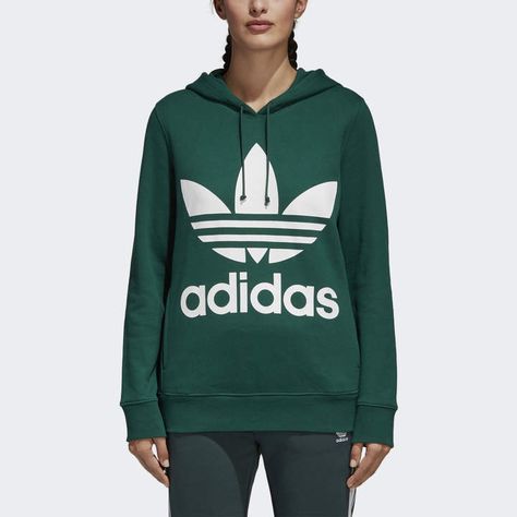 Adidas Trefoil Hoodie, Sporty Hoodie, Adidas Crop, Adidas Originals Women, Adidas Trefoil, Adidas Fashion, Hoodie Green, Adidas Hoodie, Active Hoodie