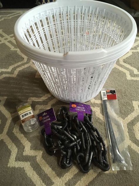 Here is a super simple, inexpensive way to make decorative cages for Halloween. You can fill them with any halloween decor for a creepy look on a budget. Perfect for indoors and outdoors. #diy #halloween #budget #budgetdecor Halloween Cage Decor, Dollar Store Halloween Diy Outdoor, Laundry Basket Cage Halloween, Holloween Decore Idea Indoor, Skeleton In Laundry Basket, Halloween Cage Diy, Skeleton Cage Laundry Basket, Halloween Laundry Basket Cage, Skeleton In Cage Laundry Basket