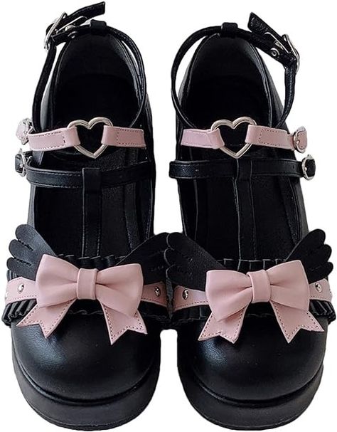 Amazon.com | BYOMIGY Women's Lolita Shoes Cute Mary Jane Platform Shoes Sweet Bow Ankle Strap Pumps Cosplay Goth Kawaii High Heel Shoes Pink Size 11 | Pumps Womens Mary Jane Shoes, Goth Platforms, Goth Kawaii, Mary Jane Platform Shoes, Gothic Shoes, Kawaii Shoes, Oxfords Shoes, Womens Mary Janes, Cosplay Shoes