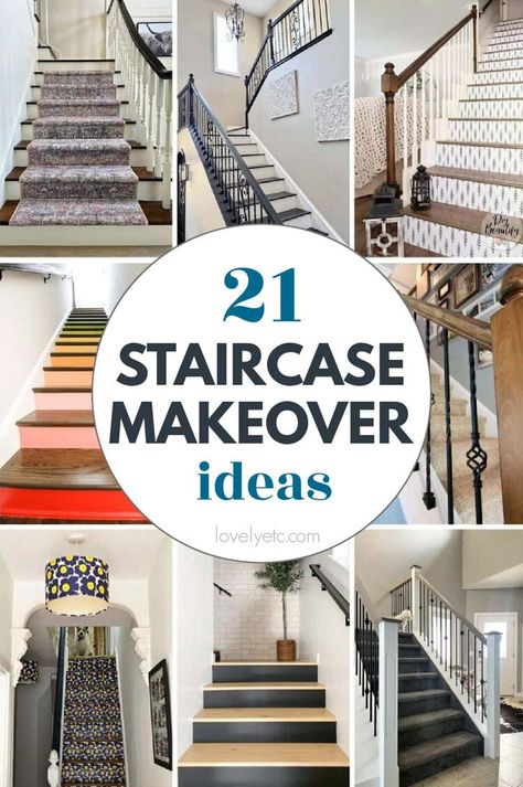 Give your staircase new life with one of the these smart staircase makeover ideas. There are DIY staircase ideas for all types of staircases. Whether you're ready to rip out old carpet and completely replace your stairs or you just want to do a quick update with paint or stain, you'll find great DIY staircase inspiration here. Stairway Paint Ideas, Refinish Staircase, Staircase Update, Stained Staircase, Staircase Banister Ideas, Painted Stair Railings, Old Stairs, Redo Stairs, Diy Stairs Makeover