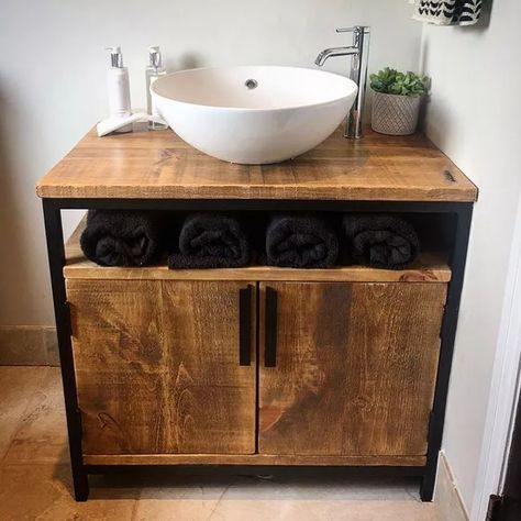 Bathroom Cabinet Colors, Rustic Bathroom Ideas, Bathroom Sink Units, Rustic Sink, Sink Vanity Unit, Rustic Vanity, Natural Bathroom, Rustic Bathroom Designs, Sink Units