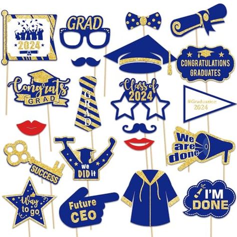 Avezano Graduation Photo Booth Props, 21pcs Graduations Props 2024 for Photoshoot, Grad Photo Props for Photobooth Class of 2024 Party Decorations Set Party Favors Supplies (Blue and Gold) Graduation Photoshoot Props, Props For Photobooth, Grad Photo Props, 2024 Party, Grad Party Favors, Graduation Photo Props, Graduation Photo Booth Props, Graduation Photo Booth, Photobooth Props Printable