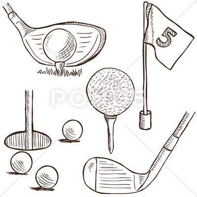 Golf Doodles Easy, Golf Art Drawing, Golf Doodles, Traceable Designs, Golf Clip Art, Golf Illustration, Golf Drawing, Golf Tattoo, Offer Poster