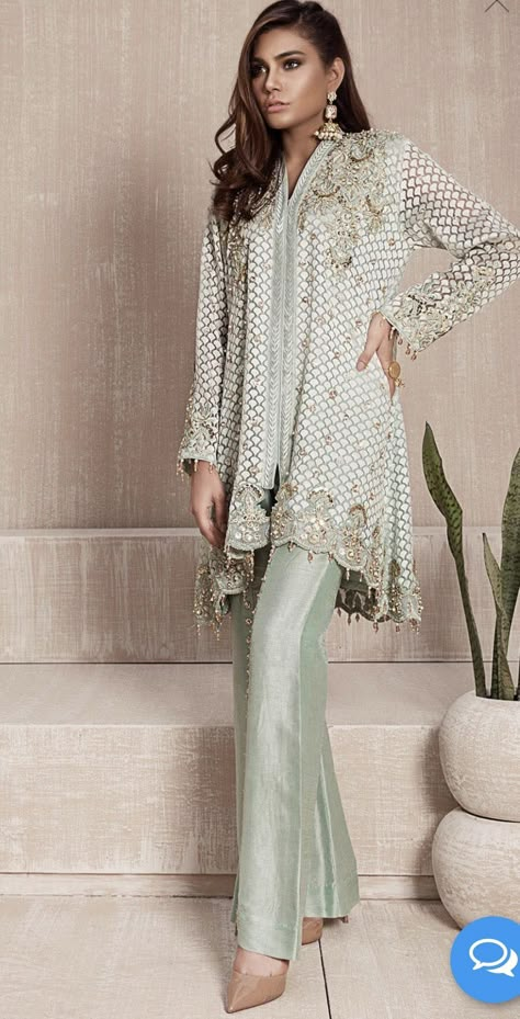 Bridesmaid Suits, Green Fish, Boot Cut Pants, Organza Shirt, Pakistani Wedding Outfits, Desi Outfits, Salwar Kamiz, Pakistani Fashion Casual, Fashion Sketches Dresses