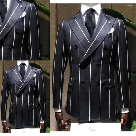 Welcome to my shop Any questions feel free to ask me.syi Black Pinstripe Suit Men, Big Men Suits, Gentlemen Outfit, Men Suits Modern, Double Breasted Pinstripe Suit, Black Men Suits, Double Breasted Overcoat, Formal Coat, Groom Tuxedo