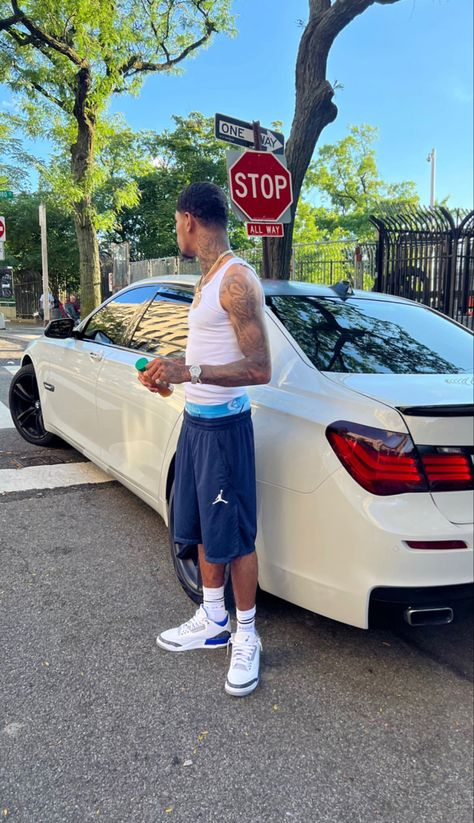 Wife Beater Outfit Men, Car Pose, Summer Drip, Summer Swag Outfits, Us Drip, Star Shorts, Nba All Star, Mens Shorts Outfits