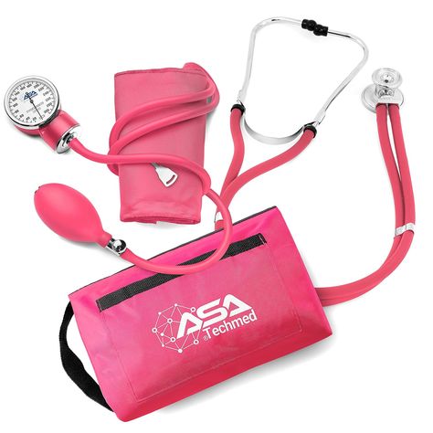 ASA TECHMED Dual Head Sprague Stethoscope and Sphygmomanometer Manual Blood Pressure Cuff Set with Case, Gift for Medical Students, Doctors, Nurses, EMT and Paramedics, Pink Student Starter Pack, Pink Sthetoscope Aesthetic, Cute Stethoscope, Purple Stethoscope, Pink Littmann Stethoscope, Pediatric Stethoscope Accessories, Blood Pressure Cuff, Black Industrial, Medical Students