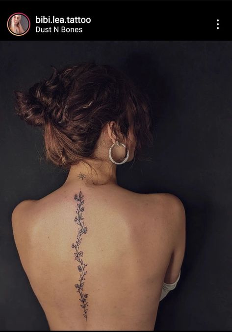 Spine Tattoos Lotus Flower, Floral Vine Spine Tattoo, Wildflower Tattoo Spine, Elephant Spine Tattoo, Simple Floral Spine Tattoo, Wild Flower Spine Tattoo, Spine Vine Tattoo, Spine Flower Tattoo For Women, Simple Flower Spine Tattoo