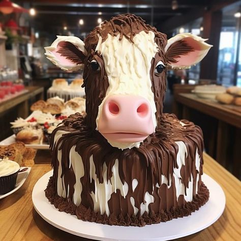 Cow Cakes, Fancy Cakes, Cake Pops, Food Art, Birthday Parties, Cow, Birthday Cake, Cake, Birthday