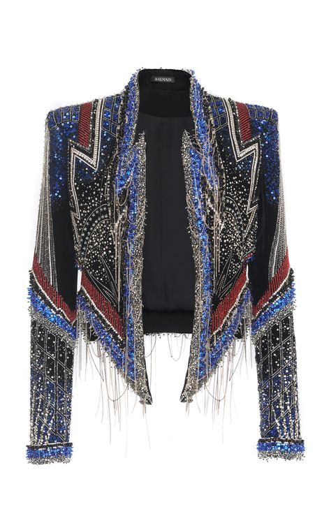 Mode Disco, Ropa Upcycling, Balmain Jacket, Balmain Fashion, Jacket Embroidery, Outfit Chic, Beaded Jacket, Sequin Jacket, Moda Vintage