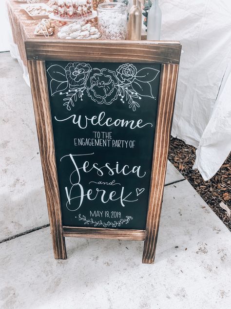 Engagement Chalkboard Signs, Engagement Party Chalkboard Sign, Engagement Party Sign, Chalkboard Party, Graduation Chalkboard, Wedding Shower Signs, Engagement Signs, Party Entrance, Rustic Chalkboard