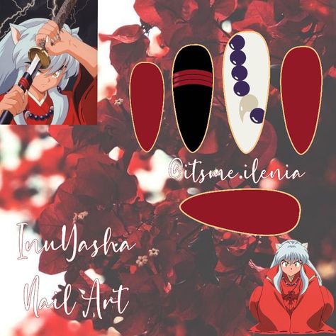 Nail Art Anime Nail art Inuyasha animenailart Cute Anime Nails Acrylic, Inuyasha Nails Acrylic, Inuyasha Inspired Nails, Anime Nail Art Easy, Sesshomaru Nails, Anime Acrylic Nail Designs, Anime Inspired Nail Art, Bungo Stray Dogs Nails, Fruits Basket Nails