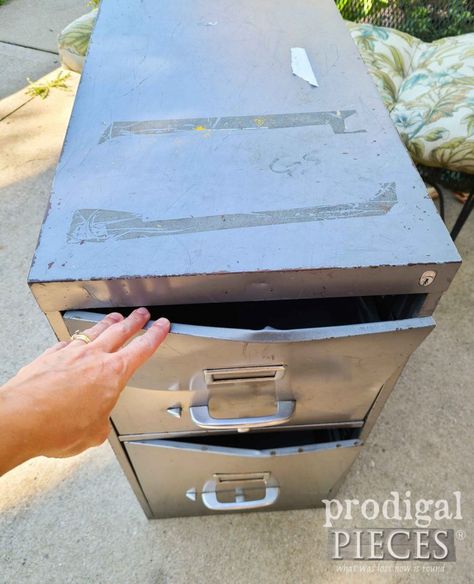 Damaged File Drawers on Upcycled Filing Cabinet | prodigalpieces.com Other Uses For Filing Cabinet, Flat File Cabinet Makeover, File Cabinets Makeover, Repurposed Filing Cabinet Ideas, Upcycled Filing Cabinet Ideas, Filing Cabinet Kitchen Storage, File Cabinets Ideas, Repurpose Filing Cabinet Ideas, File Cabinet Upcycle Repurpose