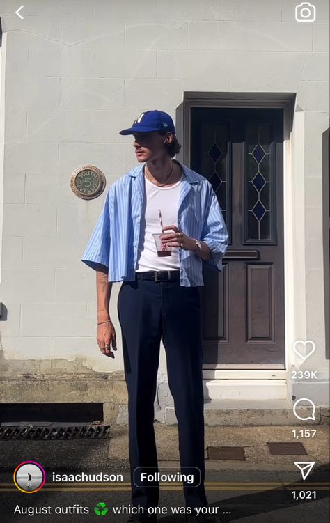 Hat Men, Wardrobe Outfits, Blue Hat, Blue Shirt, Fashion Inspo, Fashion Outfits, Mens Outfits, Wardrobe, Outfit Inspo