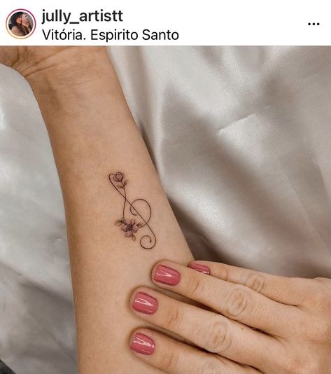 Music Notes Flowers Tattoo, Flower Treble Clef Tattoo, Delicate Music Tattoo, Floral Music Tattoo, Music And Flower Tattoo, Music Flower Tattoo, Violin Tattoos, Music Tattoo Minimalist, Music Rose Tattoo