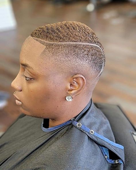 Black Women Bald Fade With Part, Women Bald Fade, Bald Fade Women Black Short Hair, Female Fade Haircut Black Women, Bald Fade Women, Female Wavers, Bald Fade Women Black, Low Hairstyles, Fade Haircut Women