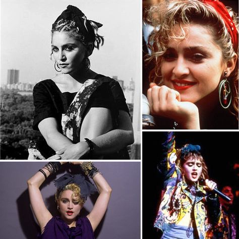 10 Trends Set by the Ultimate Material Girl: Madonna Madonna Inspired Outfits, Madonna 90s Style, Material Girl Madonna, Nicki Minaj Dance, Madonna 80s Outfit, Madonna Hair, 1980's Hair, Madonna Style, Cloth Headbands