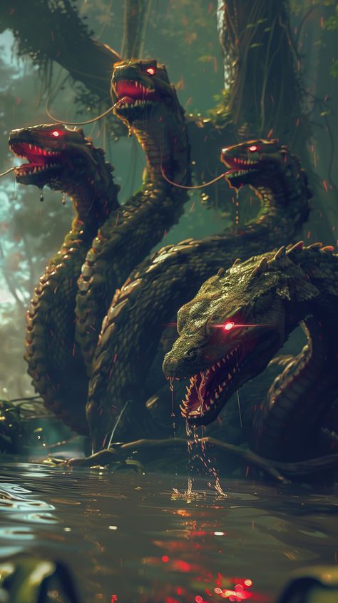 Hydra Emerging From The Swamp #greekmythology #hydra Hydra Wallpaper, Hydra Art, Greek Mythology, Desktop Wallpaper, Digital Illustration, Digital Art, Art