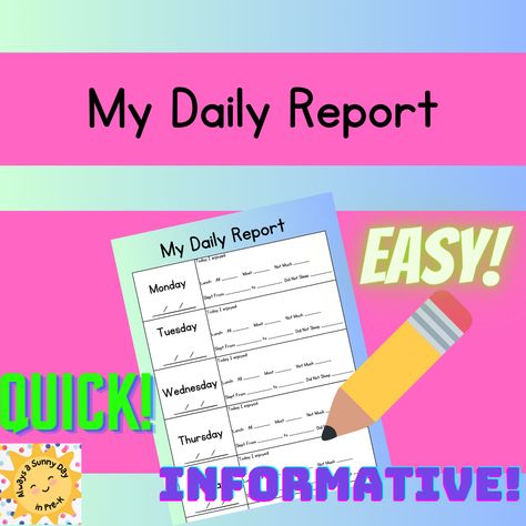 The Daily Report provides a daily view of the child's day - what they enjoyed working on or playing with that day, how they ate, nap details, etc. You have the option of color or black and white. Daily Report, Communication Log, That Day, Child Day, Communication, Preschool, Log, Black And White, White