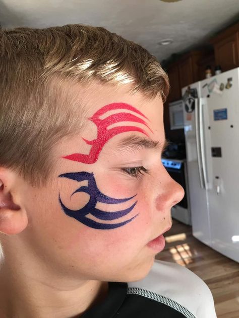 Men’s Face Paint Ideas, Neon Face Paint Ideas Simple, Boys Face Painting Ideas, Ninja Face Paint, Sports Face Paint, Uv Face Paint Men, Simple Boy Face Paint, Boy Face Paint, Ninja Makeup