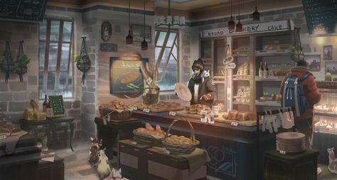 ArtStation - bakery, serflygod shi Kinds Of Bread, Interior Concept Art, Bakery Interior, Bread Shop, Scenery Background, Digital Creator, Kitchen Concepts, Building Art, Fantasy Places