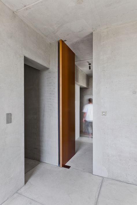 Gallery of The Koulas Project / Alexis Papadopoulos Architectural Practice - 27 Pivot Door Detail, Pivot Doors Detail, Student Hostel, Pivot Door, Door Detail, Architectural Practice, Pivot Doors, Roof Plan, Concrete Wall