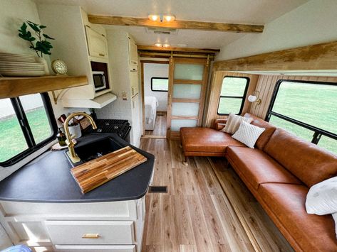 10 Ways to Makeover Your RV Ceiling | RV Inspiration Motorhome Ceiling Remodel, Camper Door Makeover, Remodeling Camper, Horizontal Beadboard, Door Makeover Ideas, Rv Kitchen Remodel, Trailer Redo, Rv Living Room, Rv Interiors