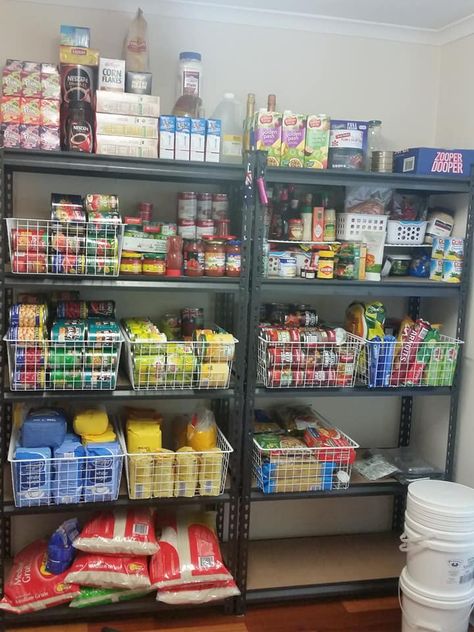 Food Storage Rooms Ideas, Garage Food Storage Organization, How To Begin Food Storage, Snack Shelf Organization, Preppers Pantry Stockpile, Coupon Stockpile Organization, Stock Pile Organization, Stockpile Organization, Prepper Pantry