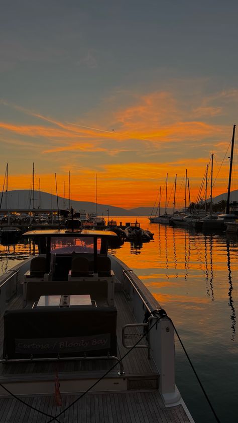 Tivat, Montenegro, sunset, boat, sea Montenegro Tivat, Romantasizing Life, Tivat Montenegro, Classroom Ceiling, Ceiling Decorations, Birthday Ideas For Her, Sun Set, Sunset Pictures, Fake Story