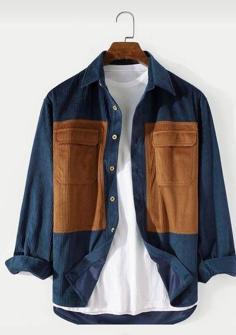 Kemeja Denim, Corduroy Patchwork, Mens Corduroy, Kemeja Lelaki, Stylish Shirts Men, African Wear Styles For Men, Trendy Shirt Designs, Men Fashion Casual Shirts, Mens Casual Dress Outfits