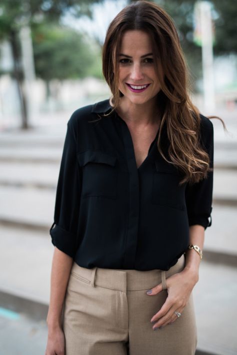 Two Ways to Wear LOFT Trousers | The Miller Affect Black Blouse Outfit Office, Black Blouse Outfit, Casual Elegant Outfits, Black Chiffon Top, Outfit Office, Executive Woman, Spring Formal, Capsule Wardrobe Outfits, Fashion Capsule Wardrobe