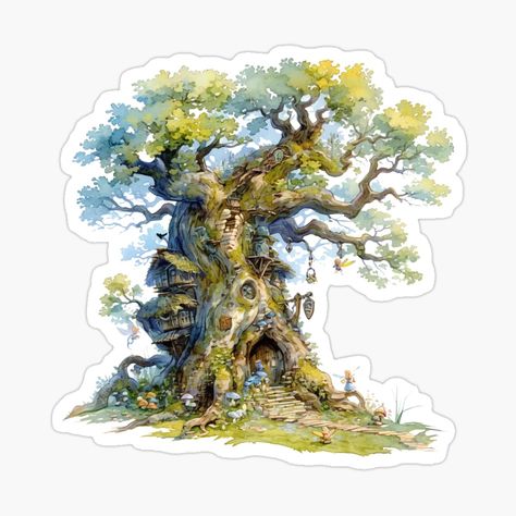 Get my art printed on awesome products. Support me at Redbubble #RBandME: https://www.redbubble.com/i/sticker/Whimsical-Wonderland-Fairy-Forest-Tree-by-dalia53/162943599.EJUG5?asc=u Tree Sticker, Fairy Stickers, Enchanted Fairies, Forest Elf, Fairy Forest, Fairy Tree, Tree Stickers, Whimsical Wonderland, Magic Forest