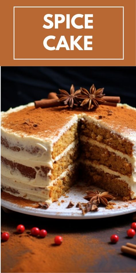 This Spice Cake is the perfect fall dessert! With a blend of cinnamon, nutmeg, and cloves, it’s the ideal cozy treat for cooler weather. Moist and full of flavor, this cake pairs perfectly with cream cheese frosting. Save this recipe for your next autumn gathering! 🍁🎃 #SpiceCake #FallBaking #CozyDesserts #CinnamonLovers #AutumnTreats Filling For Spice Cake, Sourdough Spice Cake, All Spice Cake Recipe, Christmas Spice Cake Recipes, Spice Cake Spices, Spiced Honey Cake, Spiced Loaf Cake, Bourbon Spice Cake, Healthy Spice Cake