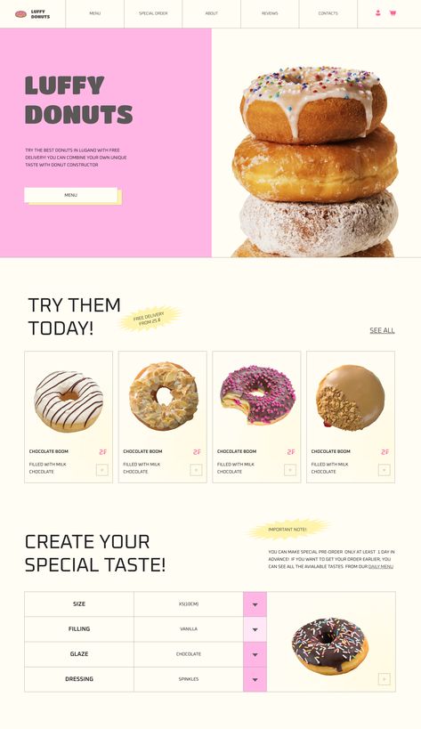 Website Shopping Design, Dessert Website Design, Donut Website Design, Cookie Website Design, Pink Website Design Inspiration, Bakery Website Design Inspiration, Aesthetic Web Design, Website Aesthetic Design, Website Ideas Design