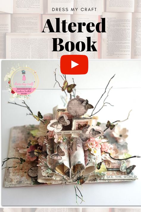 DIY 3D Paper Crafting - Altered Book Video Tutorial Altered Book Tutorial, 3d Book Craft, Book Recycle Diy Projects, Old Book Crafts Diy Ideas, Altered Book Art Tutorials, Diy Old Books Crafts, Old Book Crafts Repurposed, Altered Books Ideas, Diy Book Art