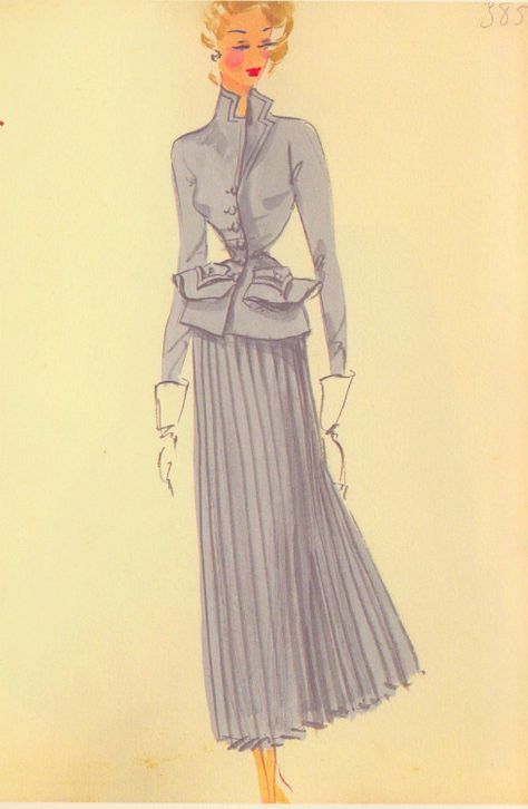 Pleats Fashion, French Illustration, Pleats Skirt, Fashion Illustration Sketches Dresses, Sketches Dresses, Peplum Jacket, Fashion Illustration Sketches, Fashion Design Sketches, Illustration Sketches