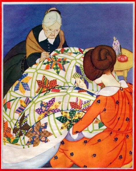 Patchwok Quilting Illustration, Vintage Foto's, Images Vintage, Bee Print, Art Quilt, Antique Quilts, Sewing Art, Antique Mall, Art Textile