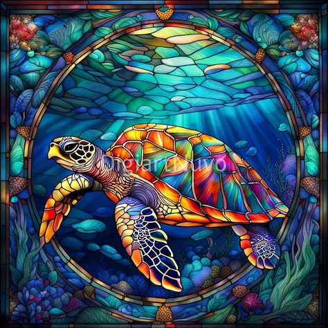 Sea Turtle Glass Art, Turtle Clipart, Glass Clipart, Sea Turtle Pictures, Glass Png, Turtle Sea, Sea Turtle Art, Glass Pattern, Faux Stained Glass