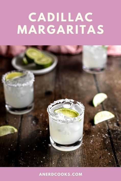 These Cadillac Margaritas are sweet, sour, and made with top shelf liquor. They are like the margaritas that you know and love, but just a little bit more delicious. Cadillac Margarita Recipe, Cadillac Margarita, Pomegranate Margarita, Mezcal Margarita, Cranberry Margarita, Mezcal Cocktails, Reposado Tequila, Cooking Club, Winter Dinner