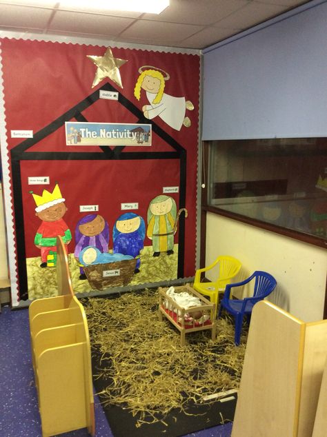 'The Nativity' display, role play area EYFS Nativity Dramatic Play Preschool, Nativity Role Play Area, Eyfs Christmas Role Play Area, Nativity Dramatic Play, Christmas Role Play Eyfs, Christmas Role Play Area, Preschool Nativity, Role Play Eyfs, Winter Eyfs