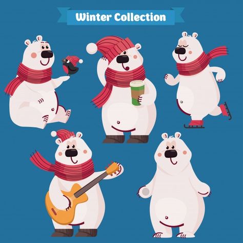 Bear Character Design, Polar Bear Cartoon, Polar Bear Illustration, Snow Bear, Coffee Music, Bear Vector, Polar Bear Christmas, Polar Animals, Cute Polar Bear