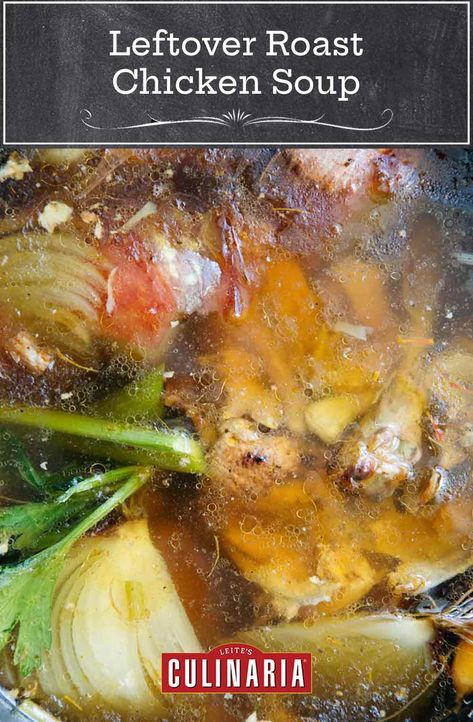 This leftover roast chicken soup is a cinch to make in your slow cooker, and is a great way to use up any vegetables languishing in your fridge. #roastchicken #scrapscooking #chickensoup #souprecipes Roasted Chicken Ideas Leftover, Roast Chicken Leftovers Recipes, Recipes With Roasted Chicken Leftovers, Chicken Soup From Leftover Roast Chicken, Chicken Noodle Soup From Leftover Whole Chicken, Roast Chicken Soup, Lean Cuisine, Roast Chicken Leftovers, Leftovers Soup