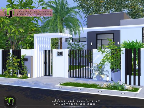 Upgrade the value and visual appeal of your sim's home with these fences, gates and awnings. Found in TSR Category 'Sims 4 Construction Sets' Nynaevedesign Sims 4, Sims 4 Cc Gate, Sims 4 Gate, Sims 4 Fence Cc, Sims 4 Cc Exterior, Sims 4 Houses Download, Sims 4 Modern House, Lotes The Sims 4, Modern Gate