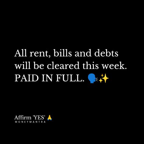 Affirm 'YES' 🙏!!! Family Affirmations, Bills Paid, Lucky Quotes, Money Mantra, Christian Soldiers, Financial Motivation, Prosperity Affirmations, Paid In Full, Money Manifestation